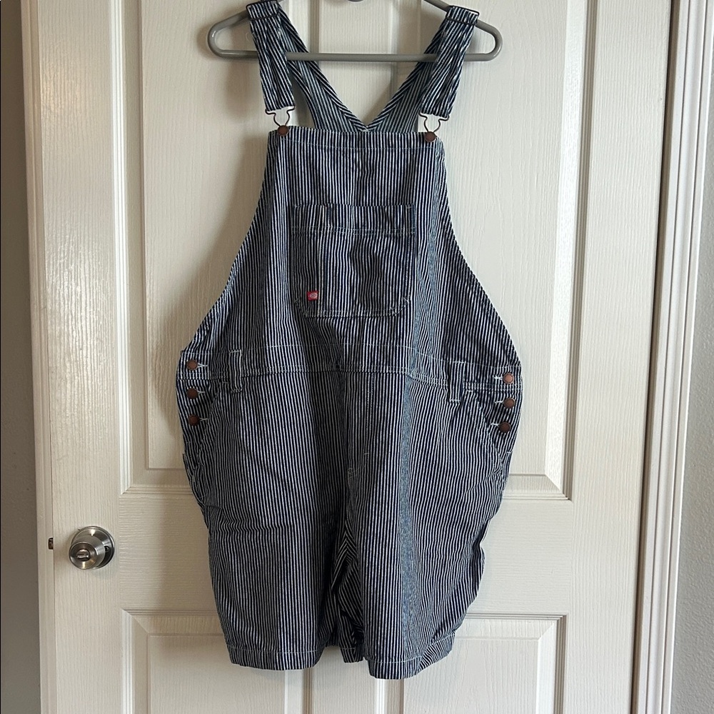 Dickies Navy and White Striped Overalls